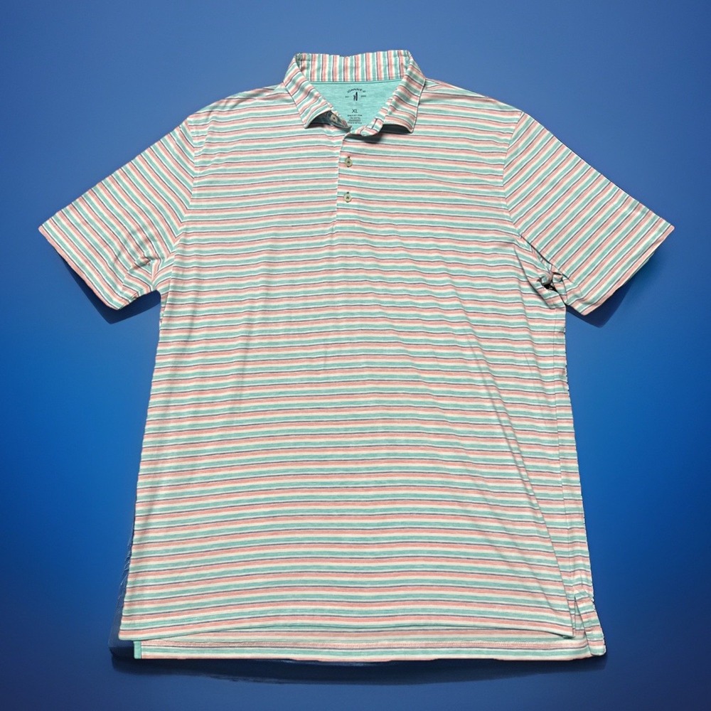 Johnnie-O Top Shelf Polo Shirt Mens XL‎ Green White Striped Golf Performance